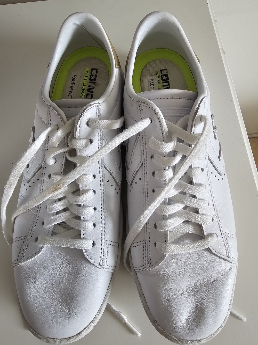 Converse Women's White Leather Sneakers with Lime Insoles